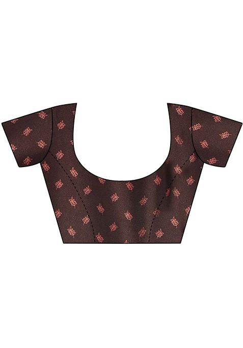 Coffee Brown Ethnic Motifs Printed Pure Chiffon Saree Set