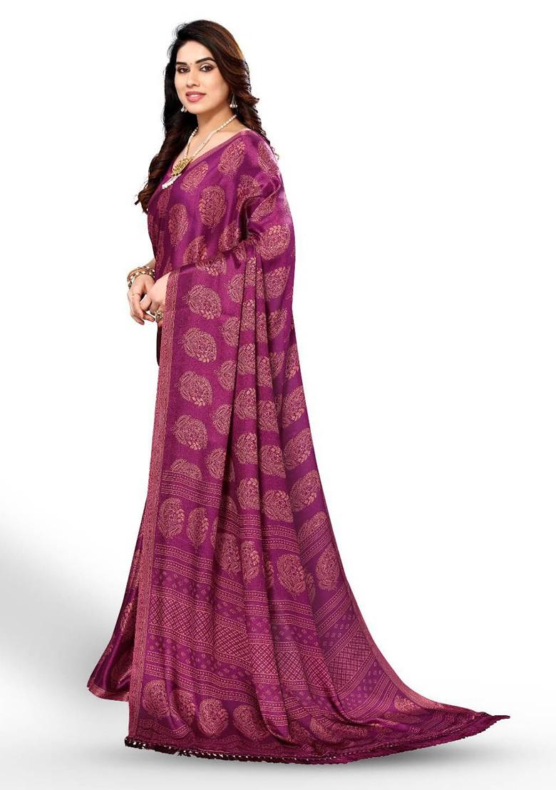 Purple Ethnic Motifs Printed Pure Chiffon Saree Set