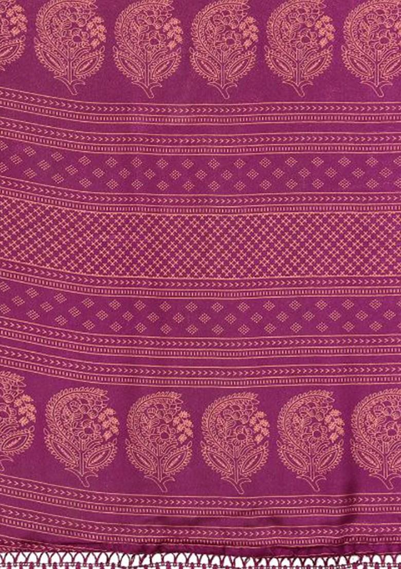 Purple Ethnic Motifs Printed Pure Chiffon Saree Set