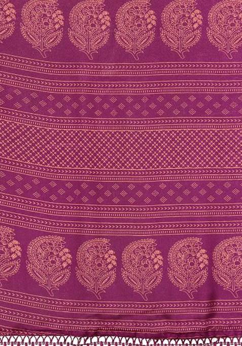 Purple Ethnic Motifs Printed Pure Chiffon Saree Set
