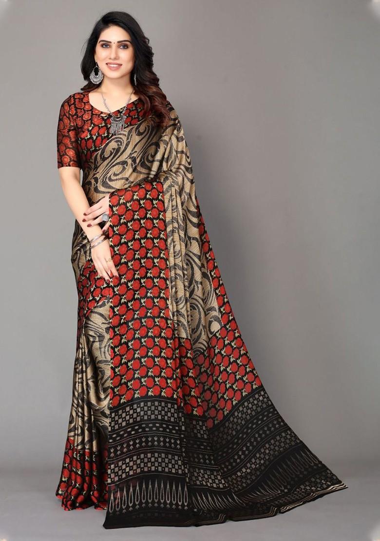Red Ethnic Motif Printed Saree Set
