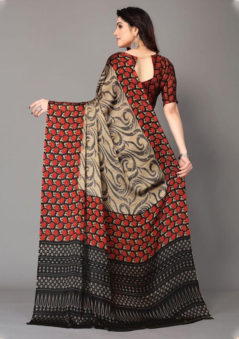 Red Ethnic Motif Printed Saree Set