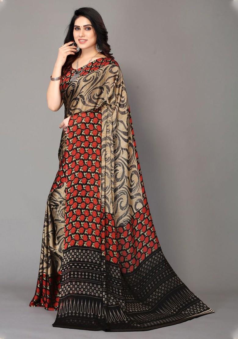 Red Ethnic Motif Printed Saree Set