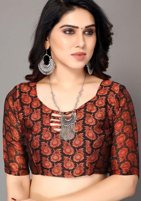 Red Ethnic Motif Printed Saree Set