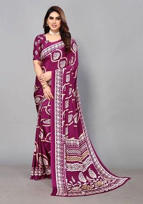Purple Ethnic Motifs Pure Crepe Saree Set