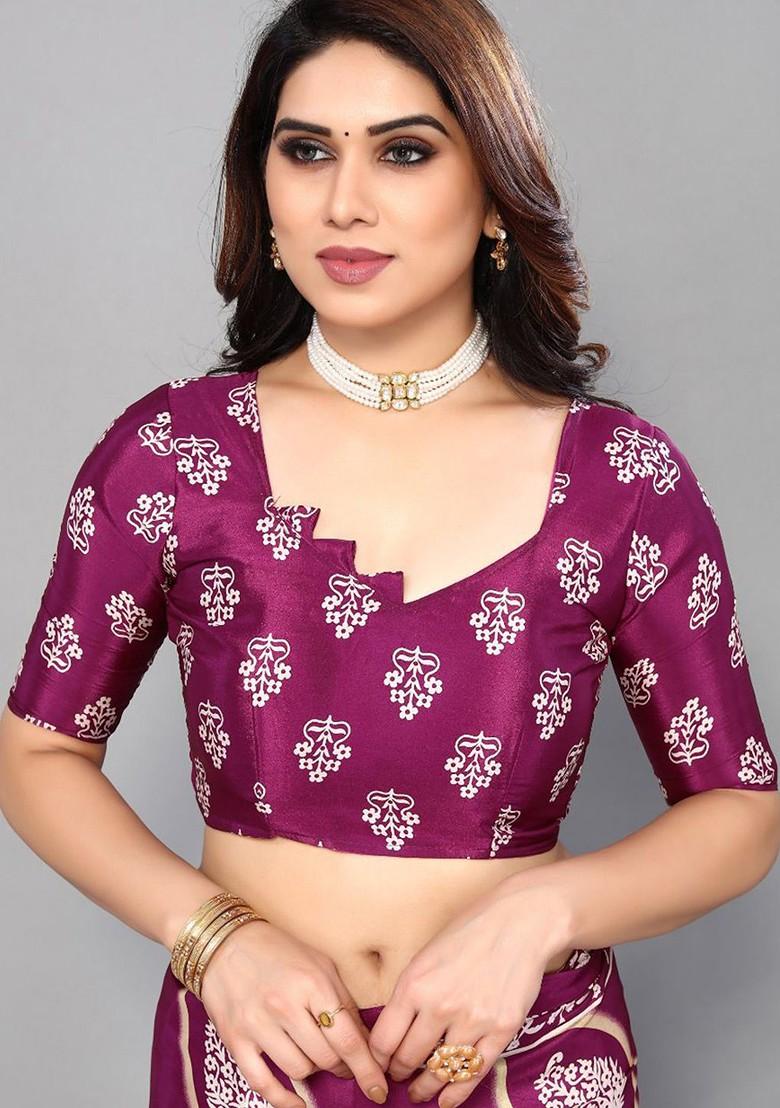 Purple Ethnic Motifs Pure Crepe Saree Set