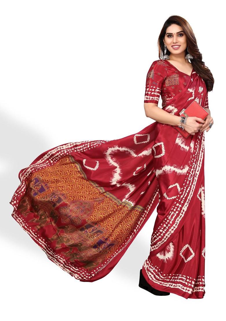 Red Tie And Dye Pure Crepe Saree Set