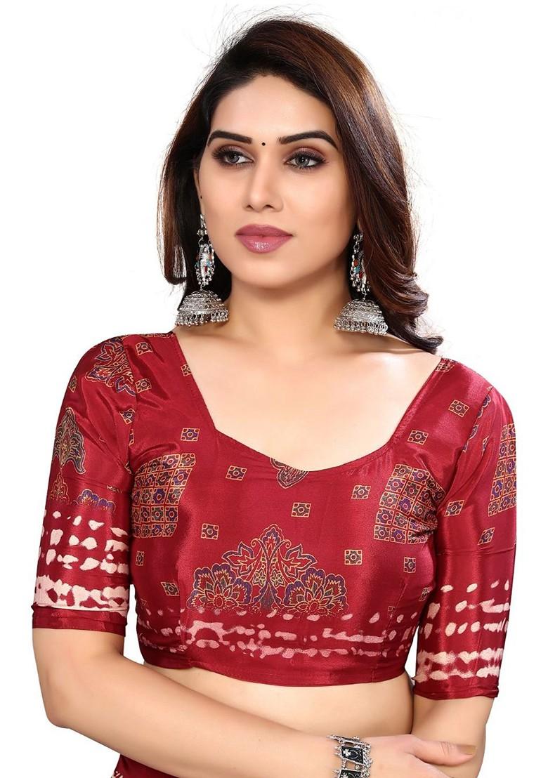 Red Tie And Dye Pure Crepe Saree Set