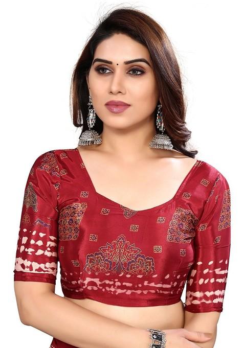 Red Tie And Dye Pure Crepe Saree Set
