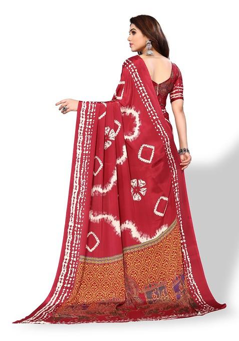 Red Tie And Dye Pure Crepe Saree Set
