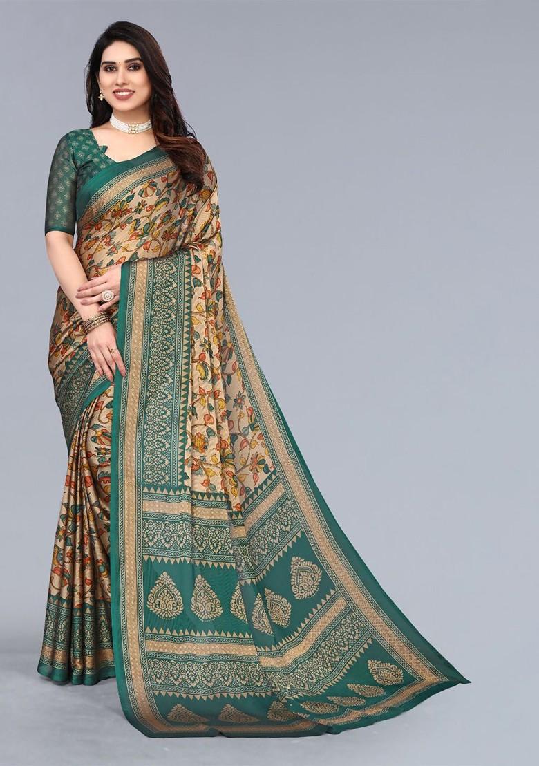 Blue Floral Print Saree Set - Indya