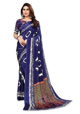 Blue Tie And Dye Pure Crepe Saree Set