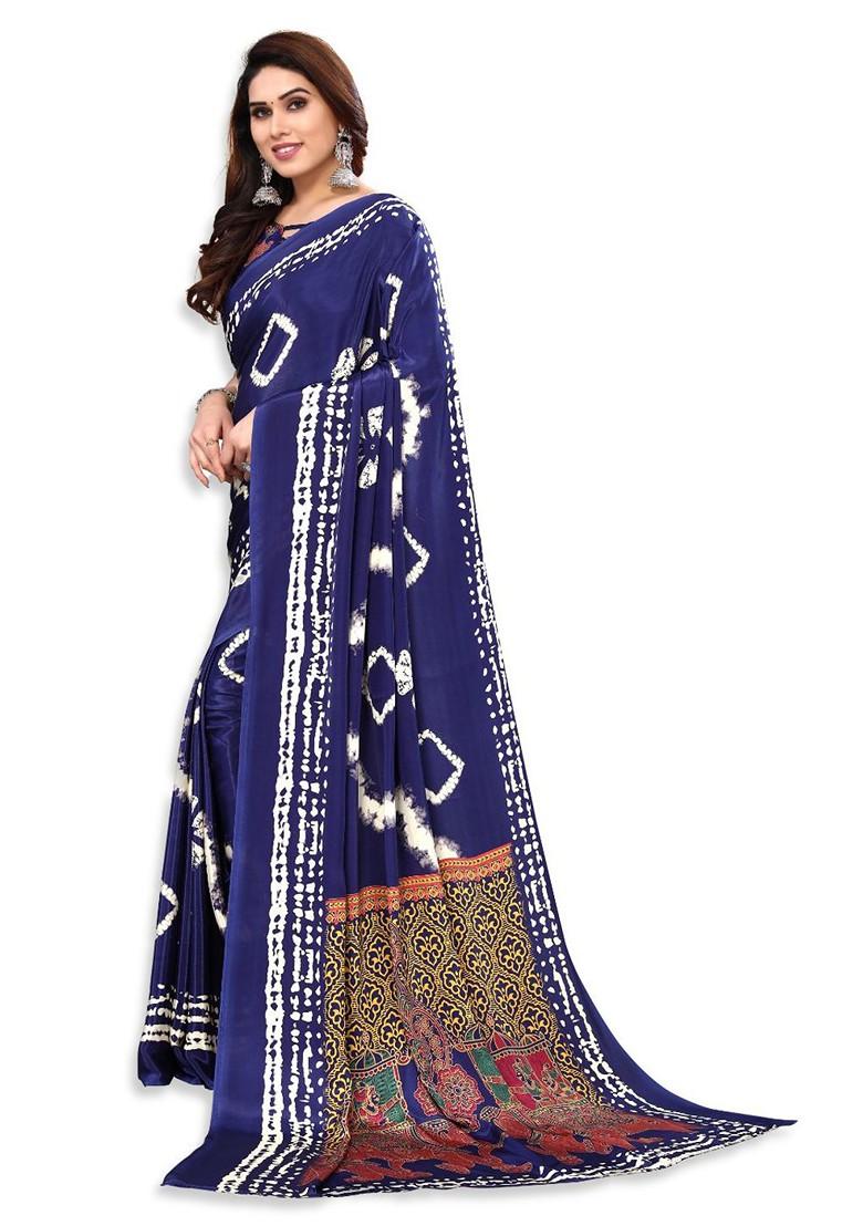 Blue Tie And Dye Pure Crepe Saree Set