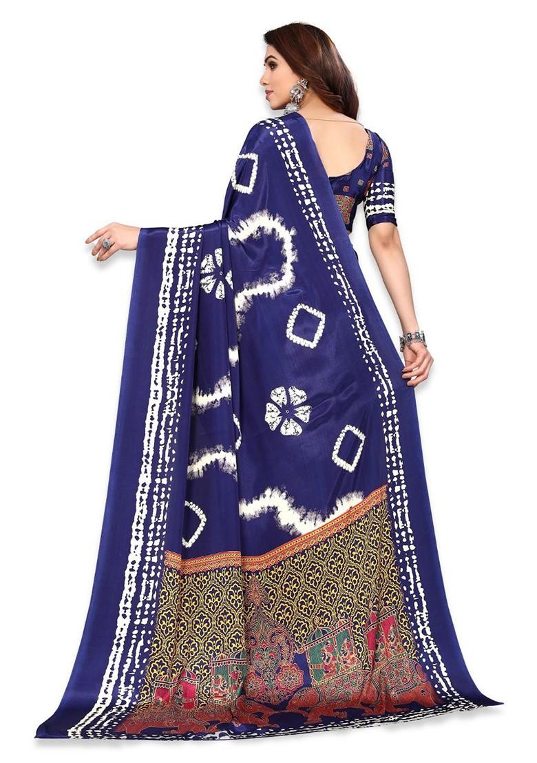 Blue Tie And Dye Pure Crepe Saree Set - Indya
