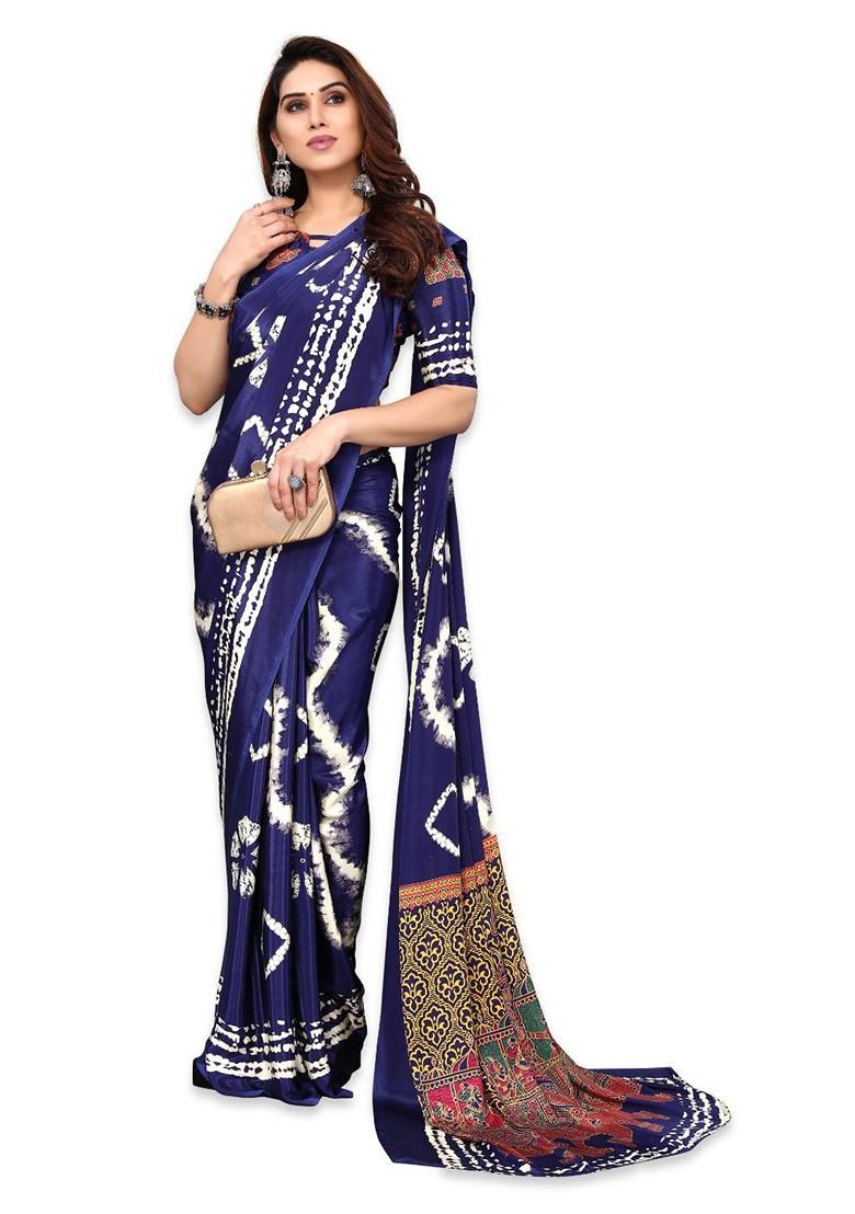 Blue Tie And Dye Pure Crepe Saree Set
