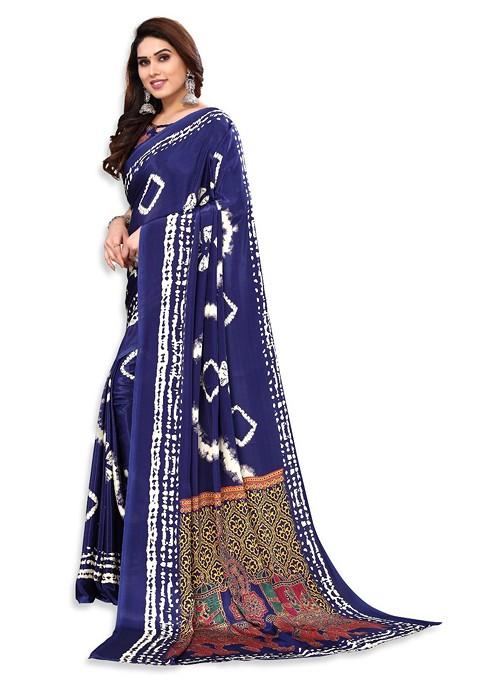 Blue Tie And Dye Pure Crepe Saree Set