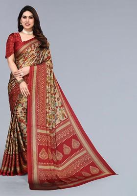 Maroon Floral Print Saree Set