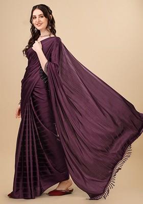 Purple Striped Print Saree Set