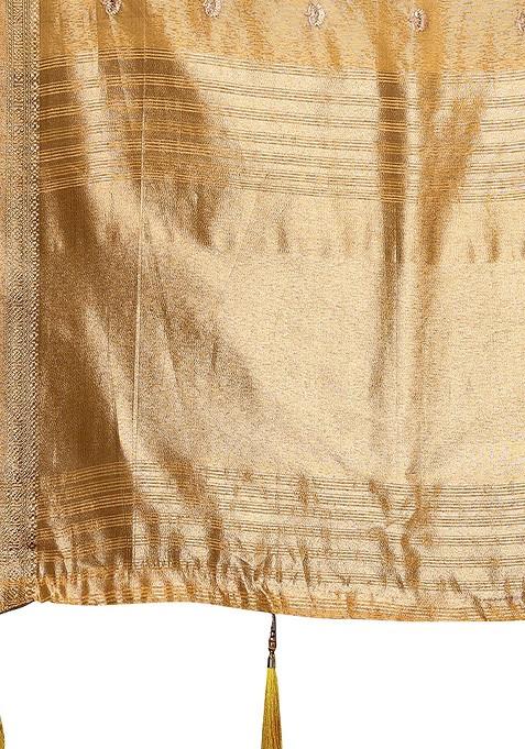 Yellow Ethnic Motifs Woven Silk Cotton Chanderi Silk Saree Set