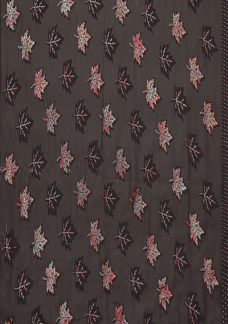 Black Floral Embellished Pure Chiffon Saree Set