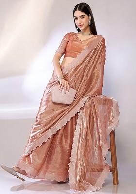 Golden Bead Embellished Saree Set