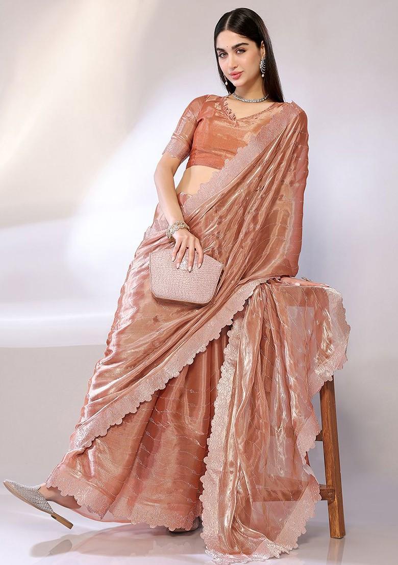 Golden Bead Embellished Saree Set
