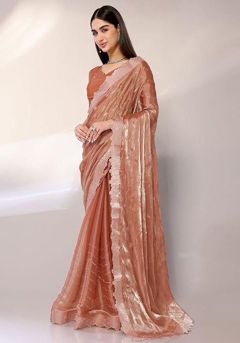 Golden Bead Embellished Saree Set