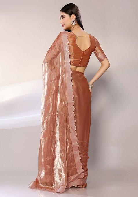 Golden Bead Embellished Saree Set