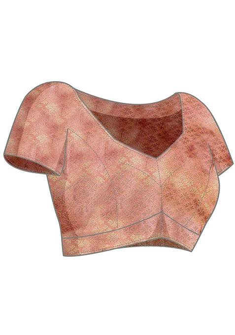 Peach Printed Pure Cotton Saree Set