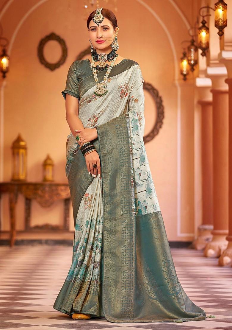 Teal Kalamkari Pure Kanjeevaram Silk Saree Set
