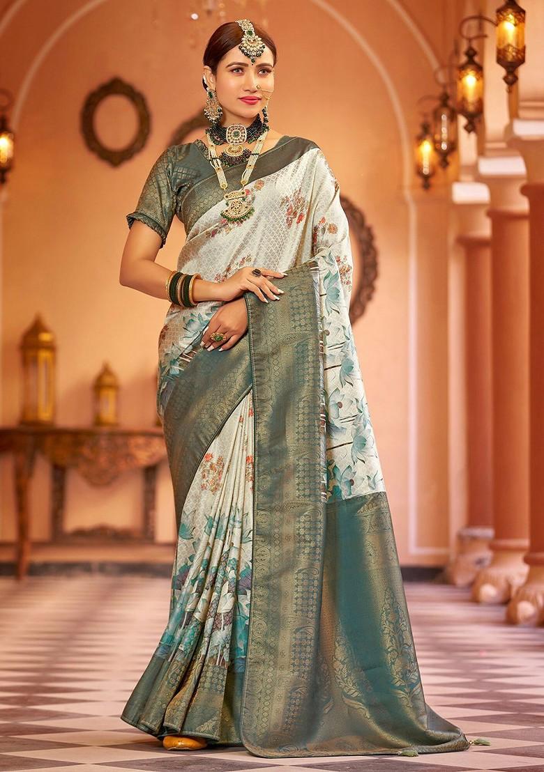 Teal Kalamkari Pure Kanjeevaram Silk Saree Set