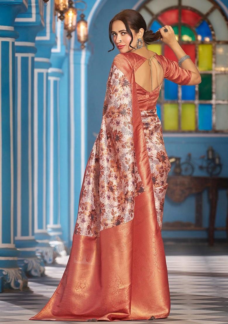 Mauve Kalamkari Pure Silk Kanjeevaram Zari Saree Set