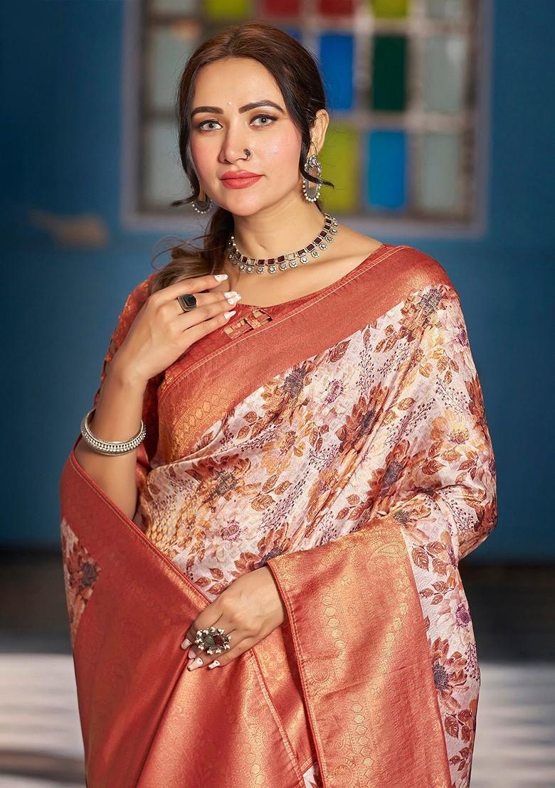 Mauve Kalamkari Pure Silk Kanjeevaram Zari Saree Set