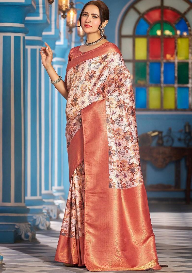 Mauve Kalamkari Pure Silk Kanjeevaram Zari Saree Set