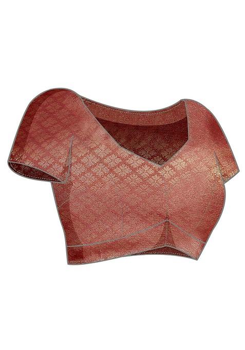 Mauve Kalamkari Pure Silk Kanjeevaram Zari Saree Set