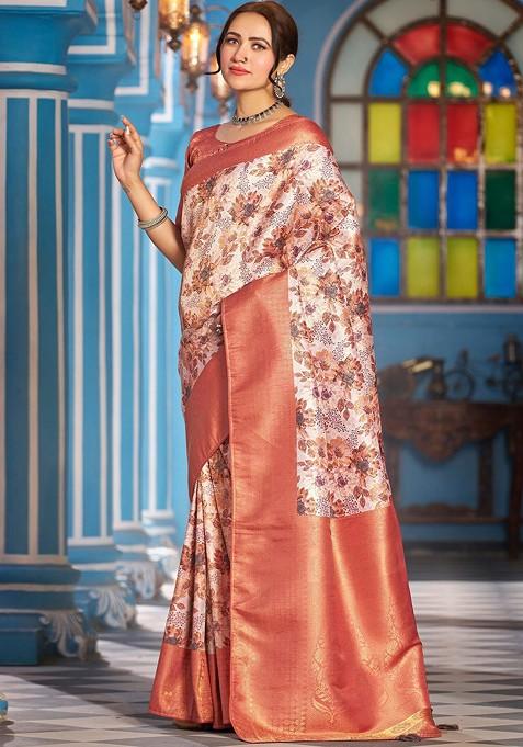 Mauve Kalamkari Pure Silk Kanjeevaram Zari Saree Set