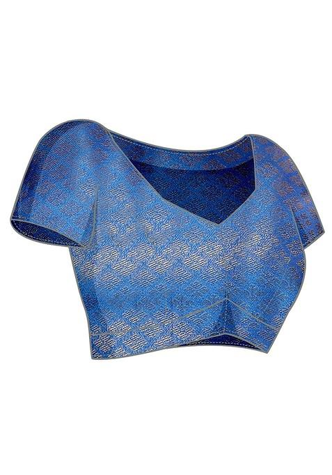 Turquoise Blue Kalamkari Pure Silk Kanjeevaram Zari Saree Set