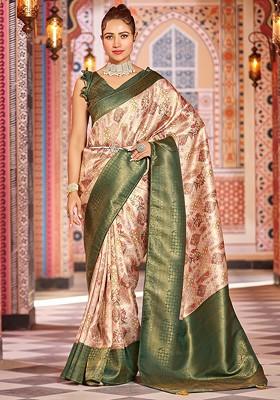 Green Kalamkari Pure Silk Kanjeevaram Zari Saree Set