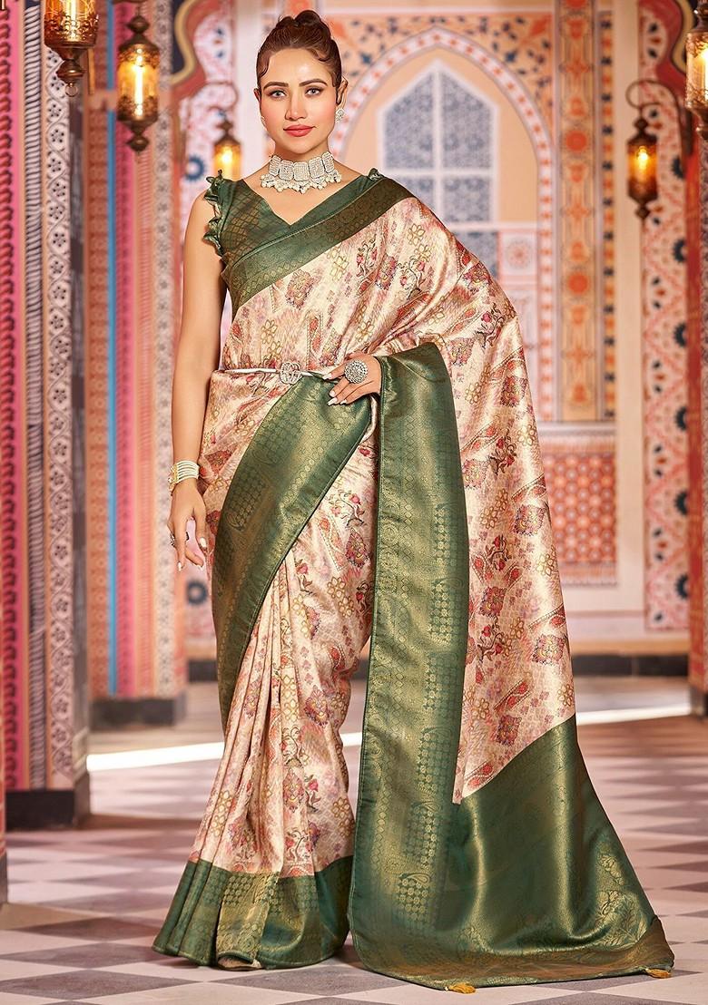 Green Kalamkari Pure Silk Kanjeevaram Zari Saree Set