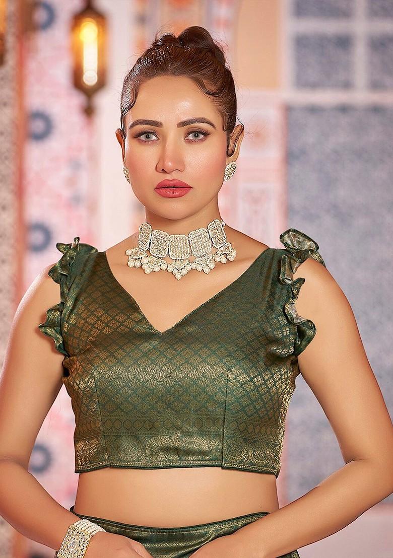 Green Kalamkari Pure Silk Kanjeevaram Zari Saree Set