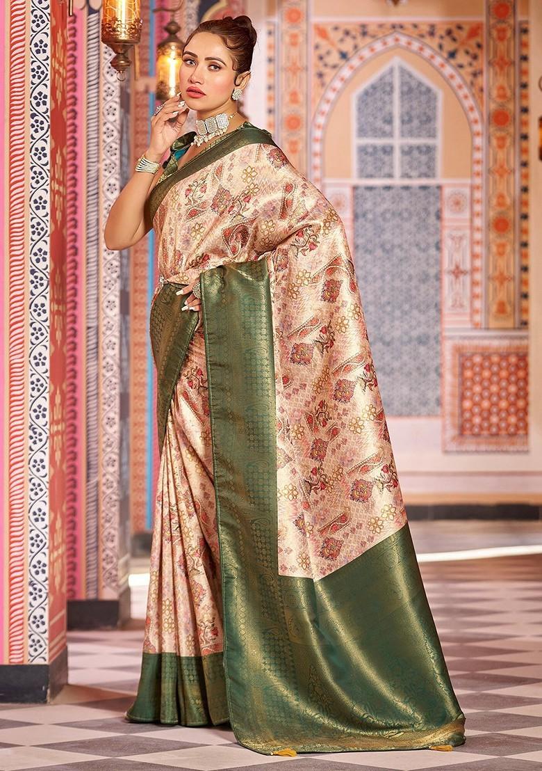 Green Kalamkari Pure Silk Kanjeevaram Zari Saree Set