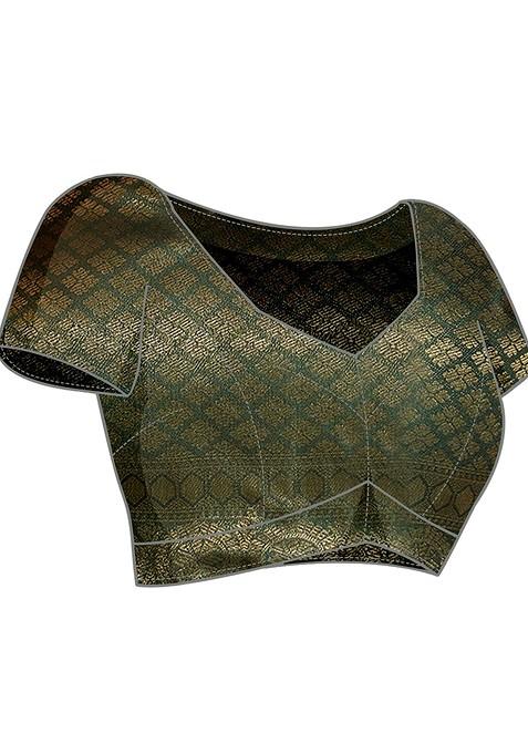 Green Kalamkari Pure Silk Kanjeevaram Zari Saree Set