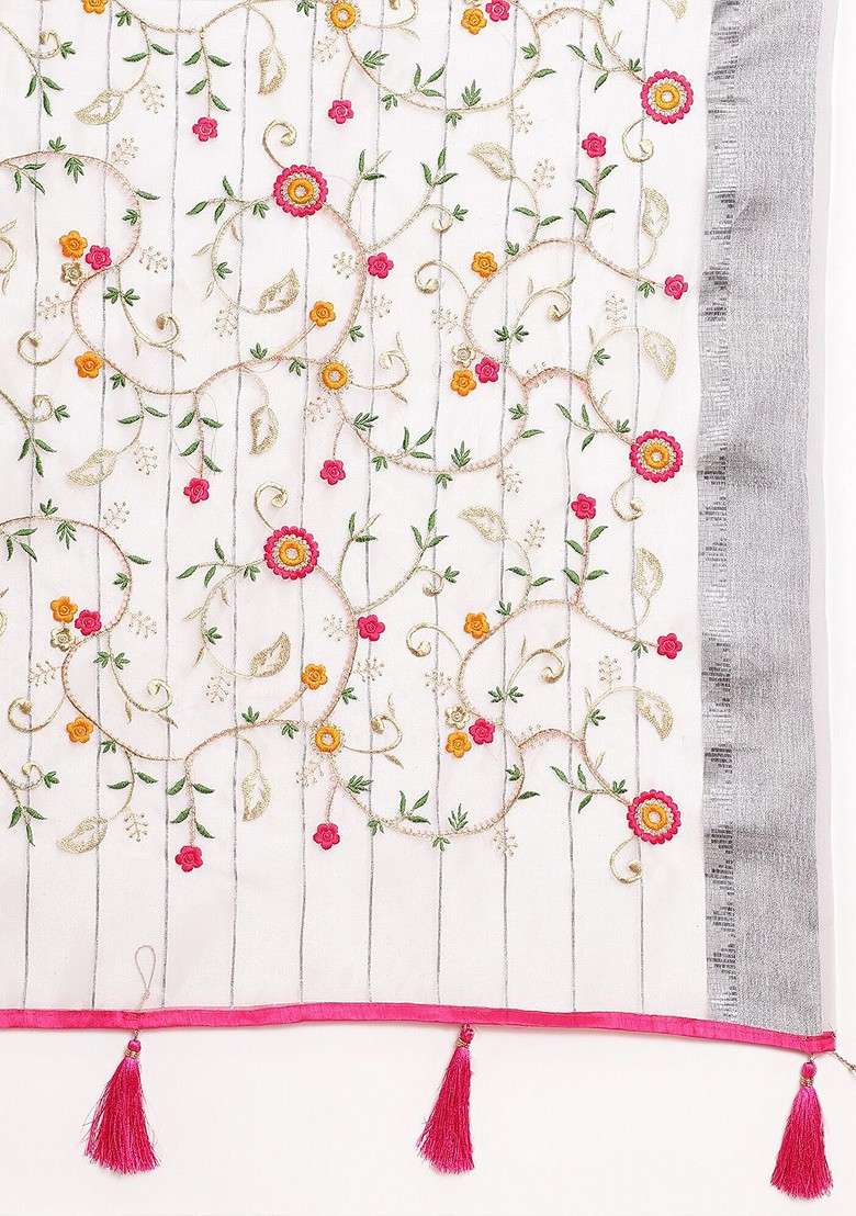 Grey Embroidered Organza Saree Set - Indya