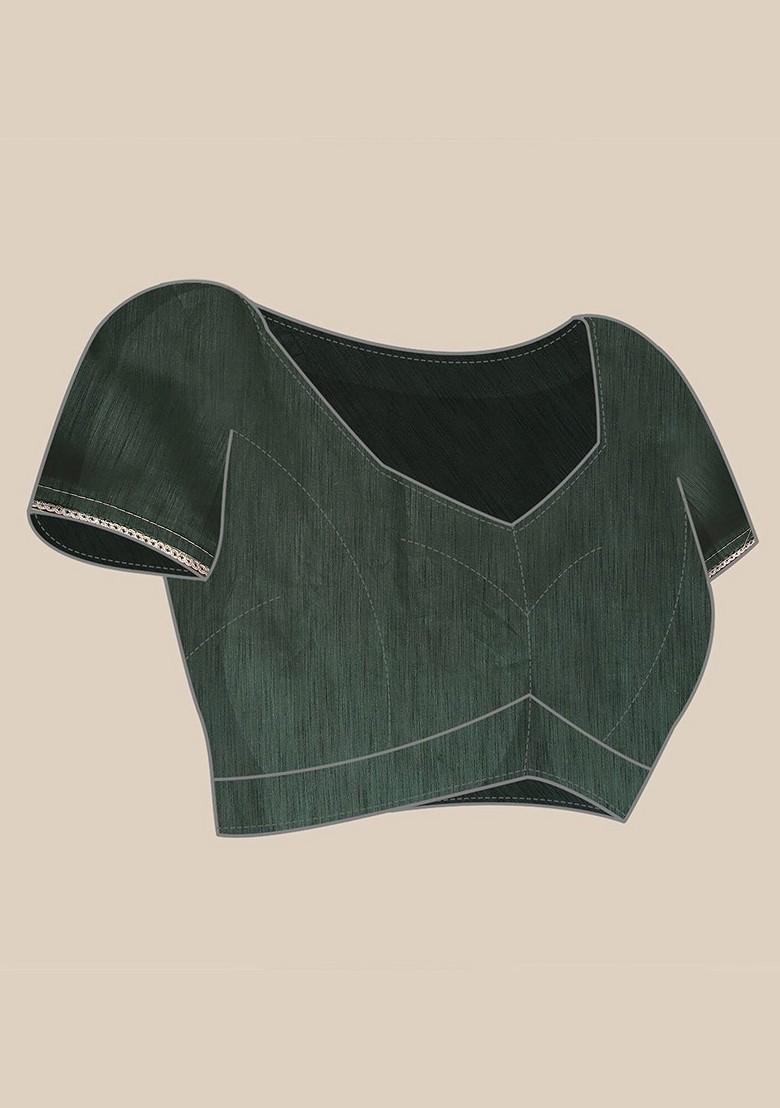 Green Floral Embroidered Sequin Organza Saree Set