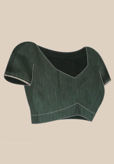 Green Floral Embroidered Sequin Organza Saree Set