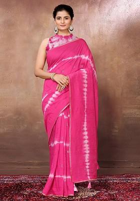 Pink Tie And Dye Chanderi Saree Set