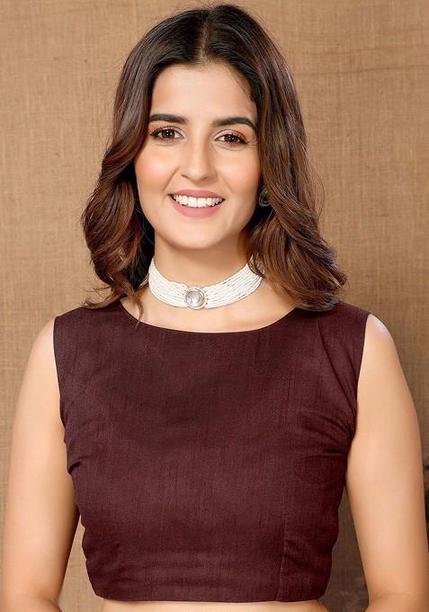 Brown Ethnic Motifs Embroidered Sequin Detailed Organza Saree Set