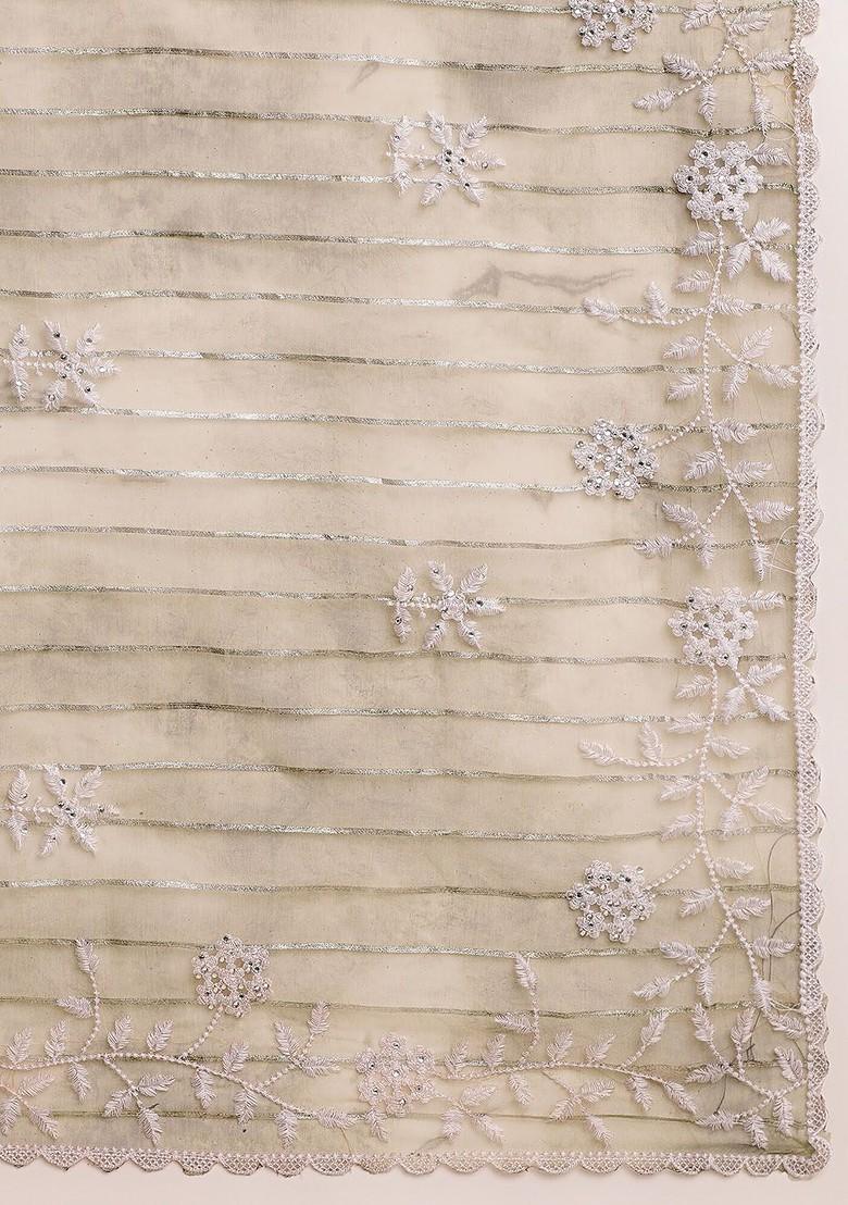 Green Floral Embroidered Organza Saree Set