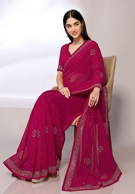 Pink Beads And Stones Embellished Geometric Saree Set