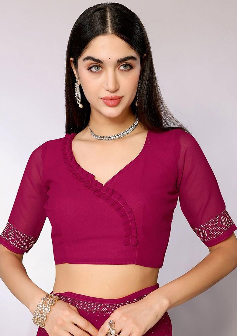 Pink Beads And Stones Embellished Geometric Saree Set